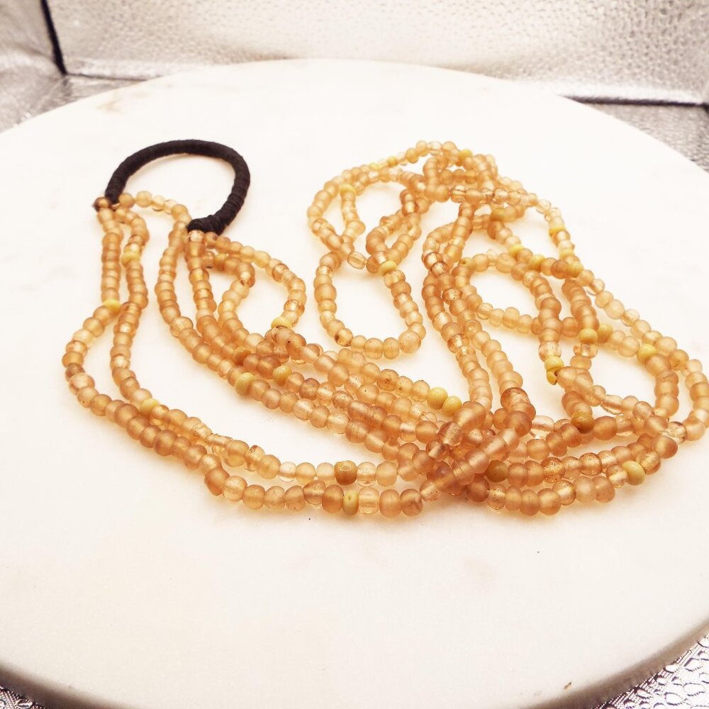 ANTIQUE PEACHY CHAMPAGNE GLASS SEED BEADS 3-STRAND *FLAPPER'S* NECKLACE 52